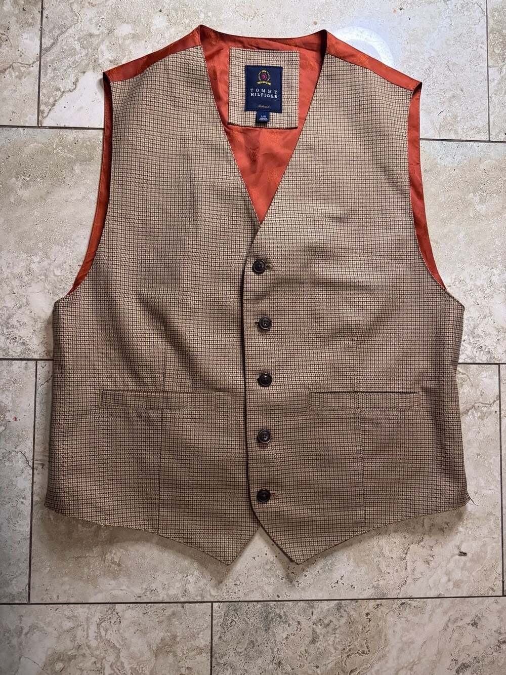Tommy Hilfiger Tailored Brown Houndstooth Plaid Suit Vest Waistcoat